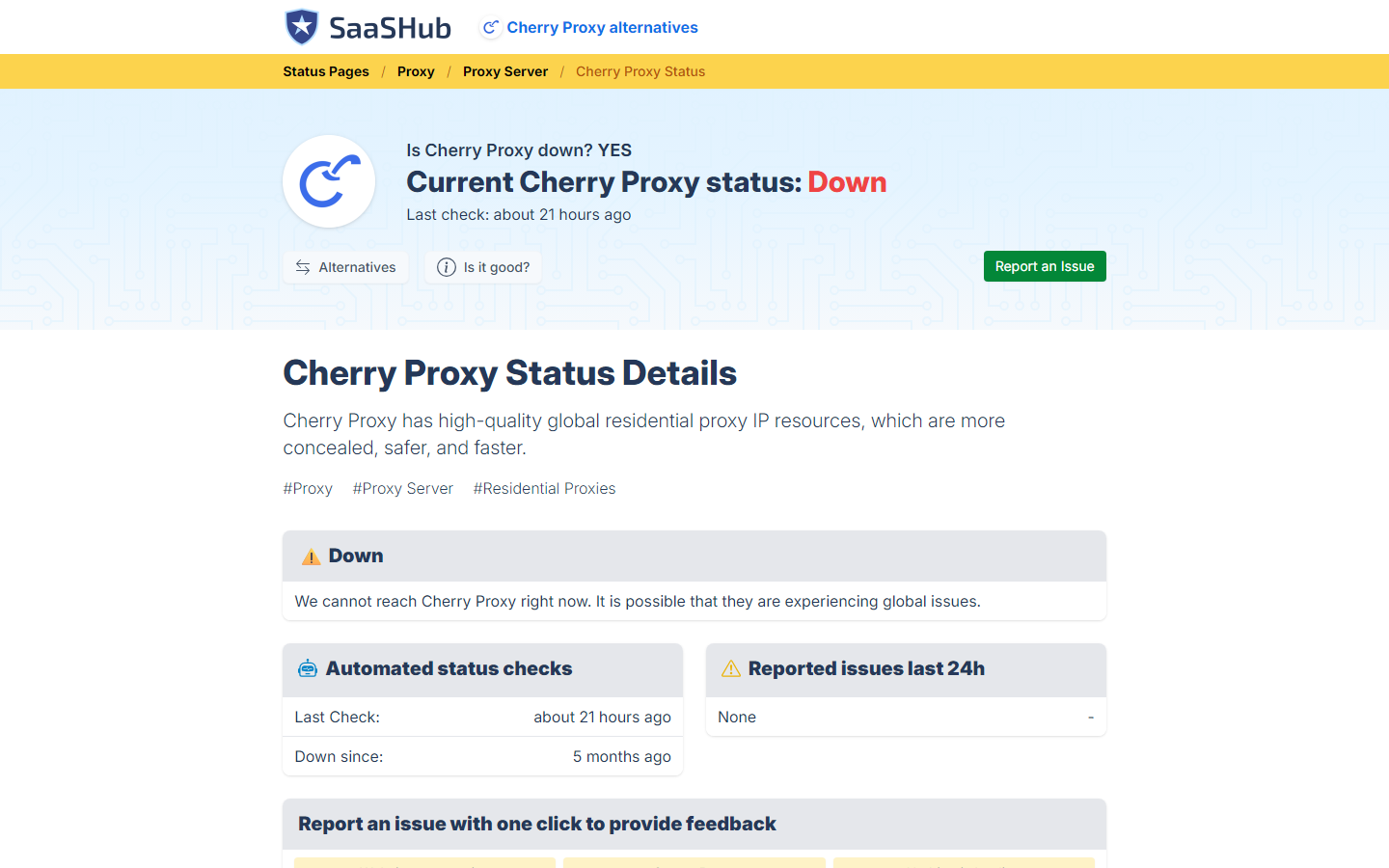 Сторонний монитор доступности сообщает о недоступности Cherry Proxy